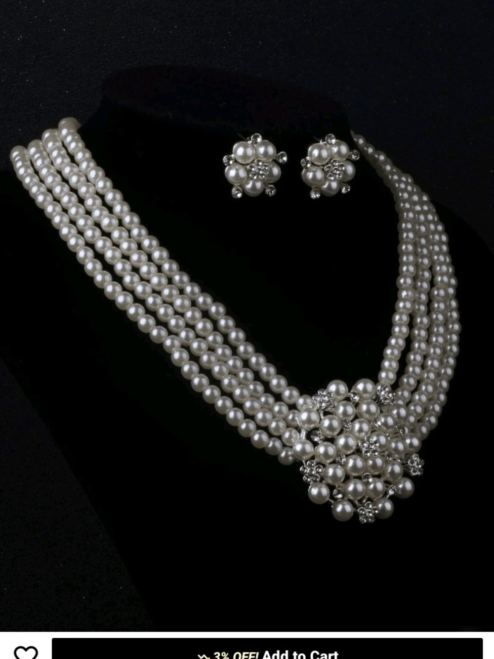 Multi-Strand Cream Pearl Necklace with Cluster Accent and Matching Earrings